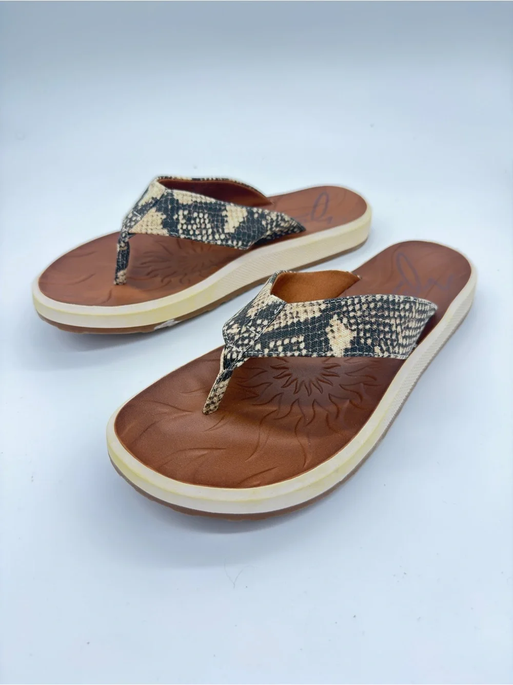 Zodiac Women's Brown Snake-Print Flip Flop Sandals